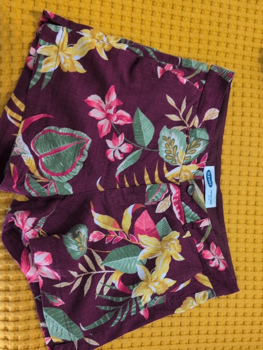 Old Navy Floral Burgundy Women’s Shorts with Yellow & Green Accents